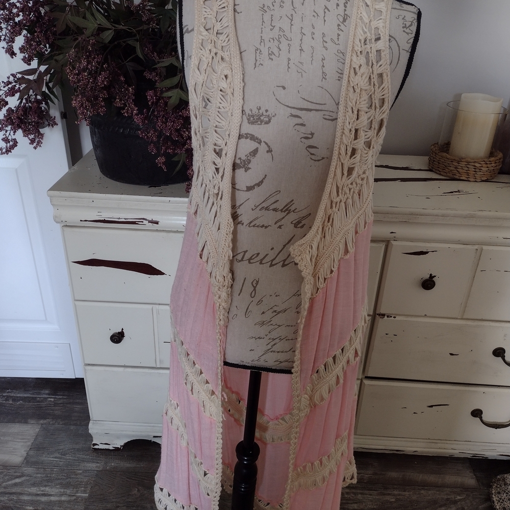 Pink and Cream Crochet Vest